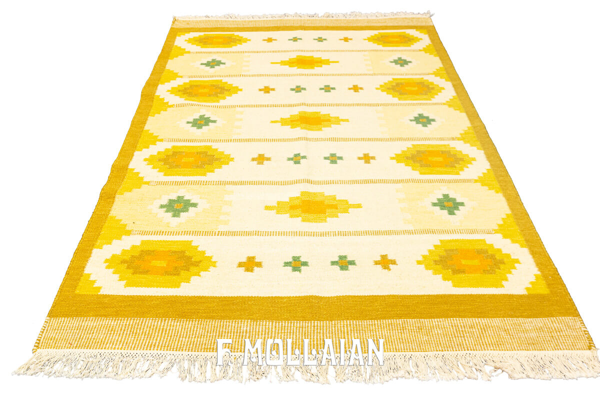 Scandinavian Rug Flat-weave Rug White/Gold n°:441012